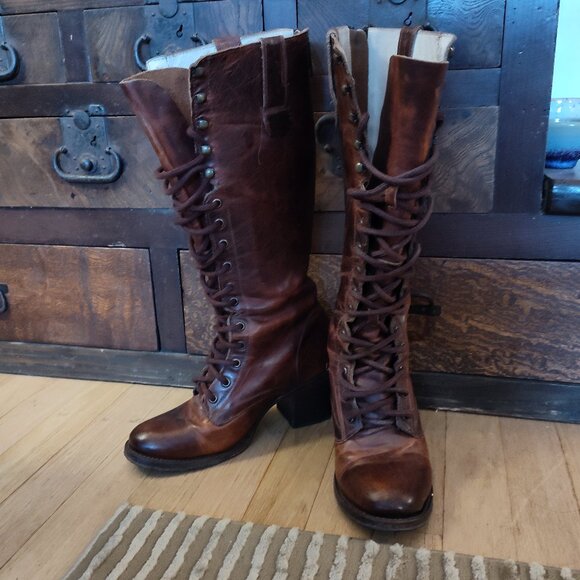 Freebird Lace-Up Grany boots in rich brown - Picture 1 of 7